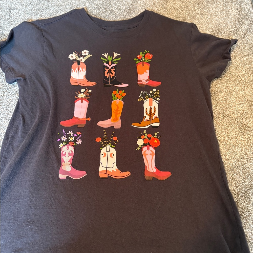 Target Black Tee with Colorful Boot Graphics